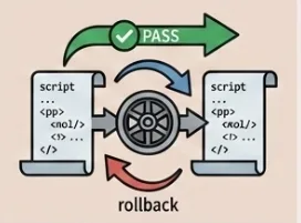 Script translation diagram with pass and rollback arrows
