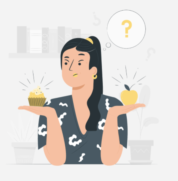 Illustration of a woman weighing options