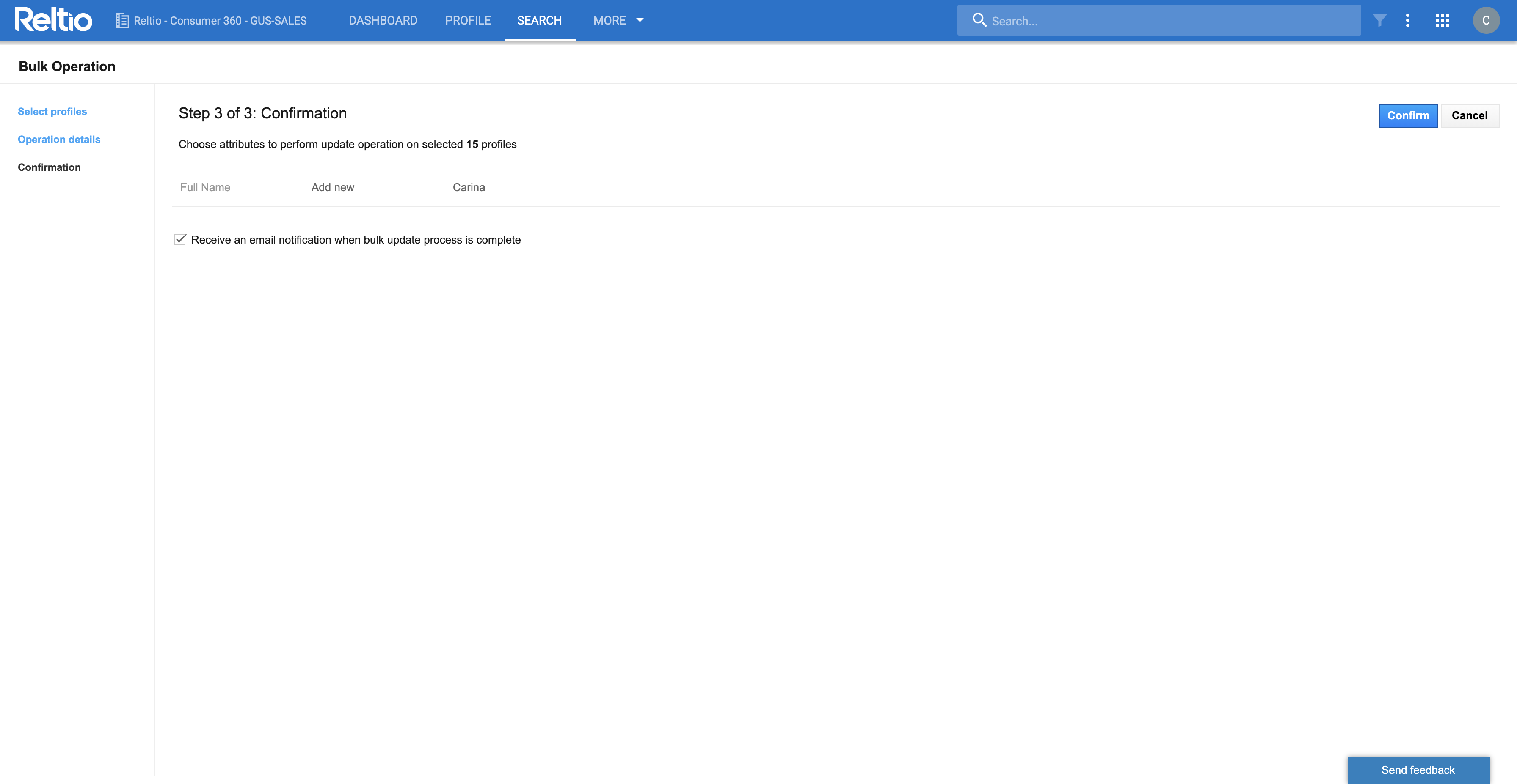 Bulk Operation Step 3 of 3: Confirmation